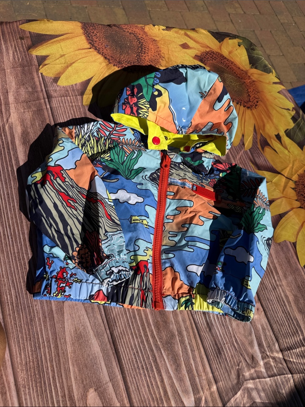 Marc Jacobs Kids' Multicolor Hooded Rain Jacket - Blue, Orange, Yellow